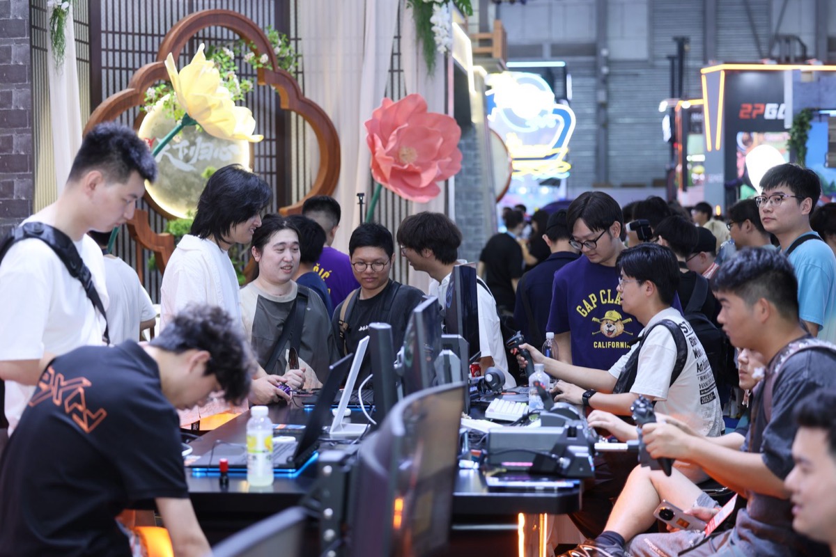 Chinese players at a game booth at ChinaJoy 2026